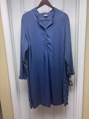 J. Jill 100% Silk Blue Shirt Dress Tunic 2X Women’s Long Sleeve